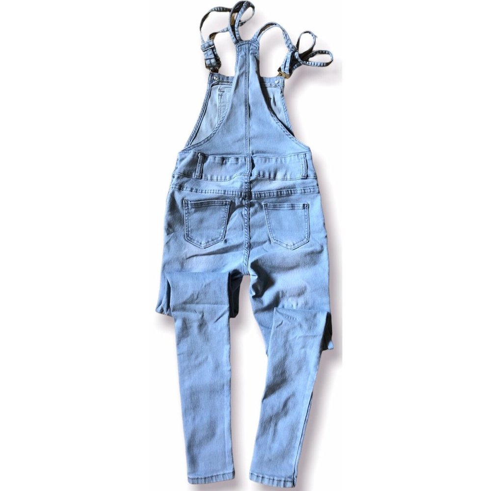 Ling Collection Women's Distressed Heavy Wash Stretch Denim Overalls Pants S Med
